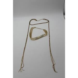 Set‎ of 2 Goldtone Choker & Multi-Strand Lariat Necklace Fashion Jewelry